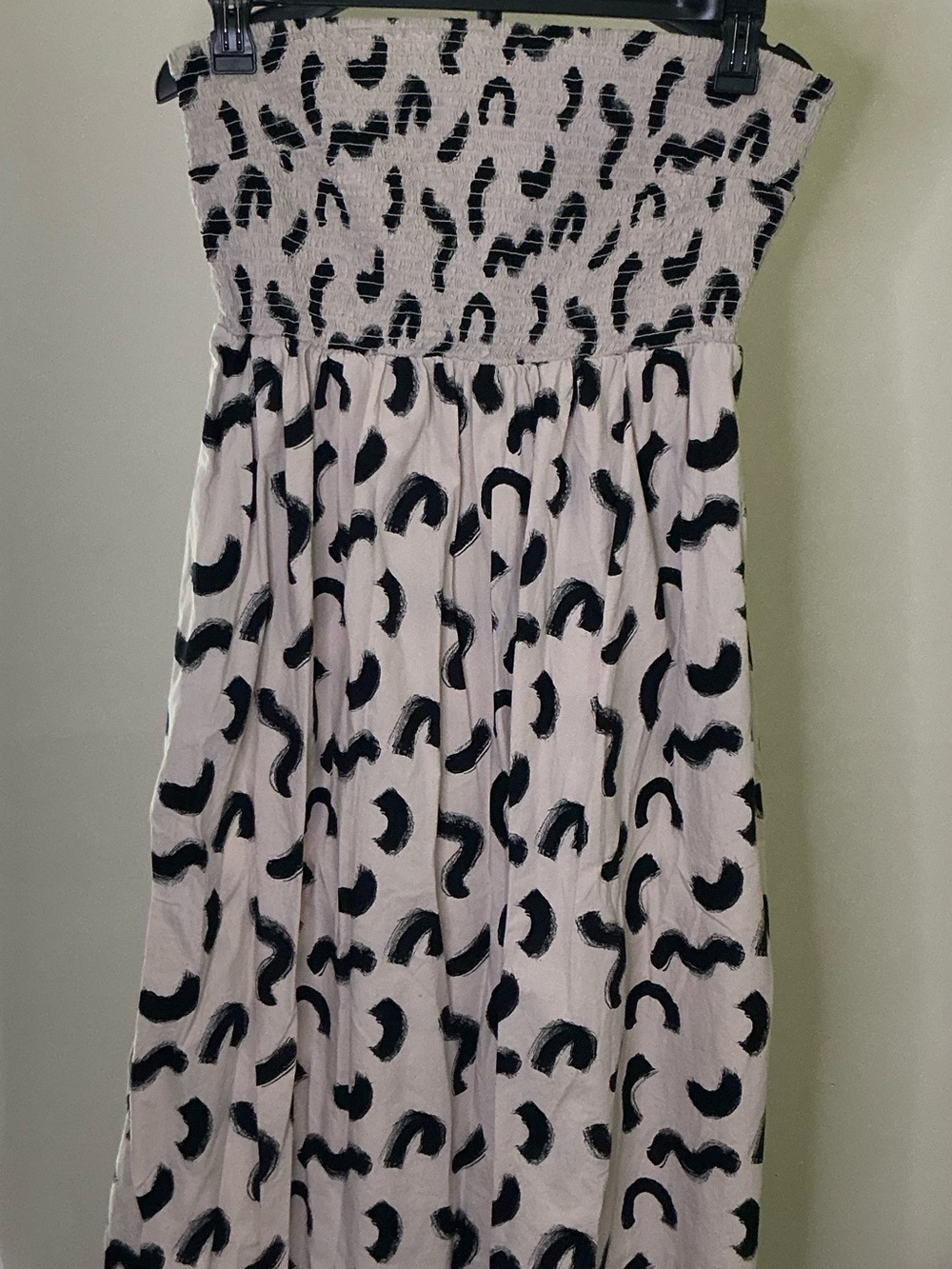 A New Day Beige & Black Squiggle Print Strapless Smocked Midi Dress - Picture 2 of 5